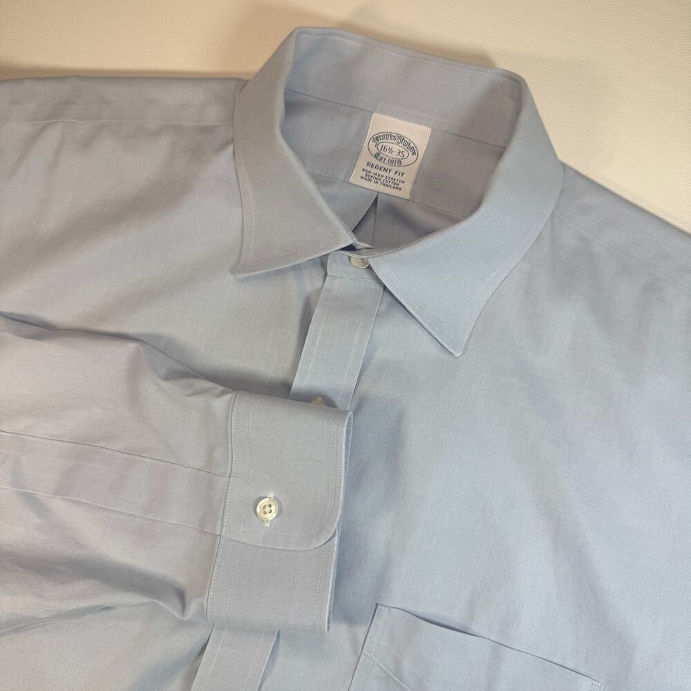 Brooks Brothers Regent Fit Shirt Mens 16.5 35 Blue Non Iron Stretch Supima